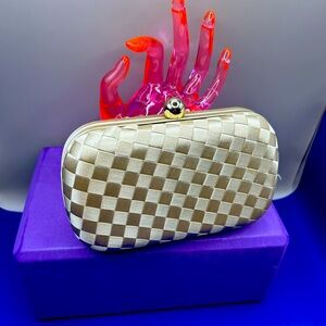 Small Gold and Champagne Kiss Lock Clutch